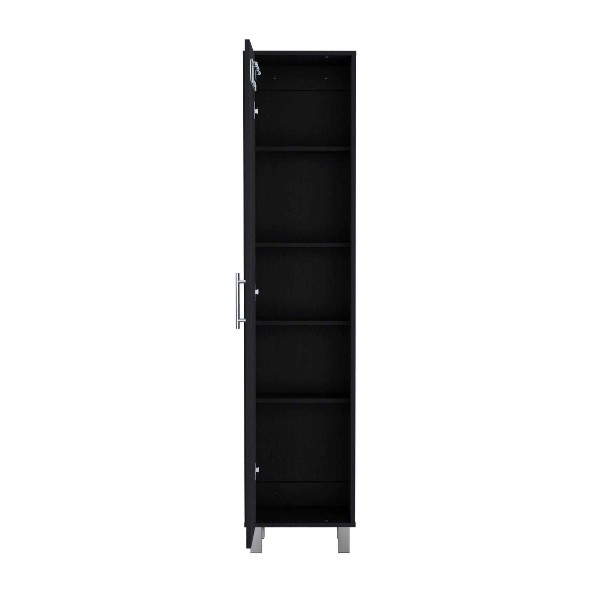 Storage Cabinet 71"H with 5-Tier Shelf, 3 Broom Hangers and Metal hardware, Black image 7