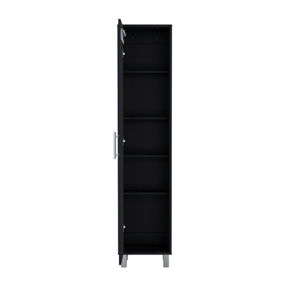 Storage Cabinet 71"H with 5-Tier Shelf, 3 Broom Hangers and Metal hardware, Black image 7