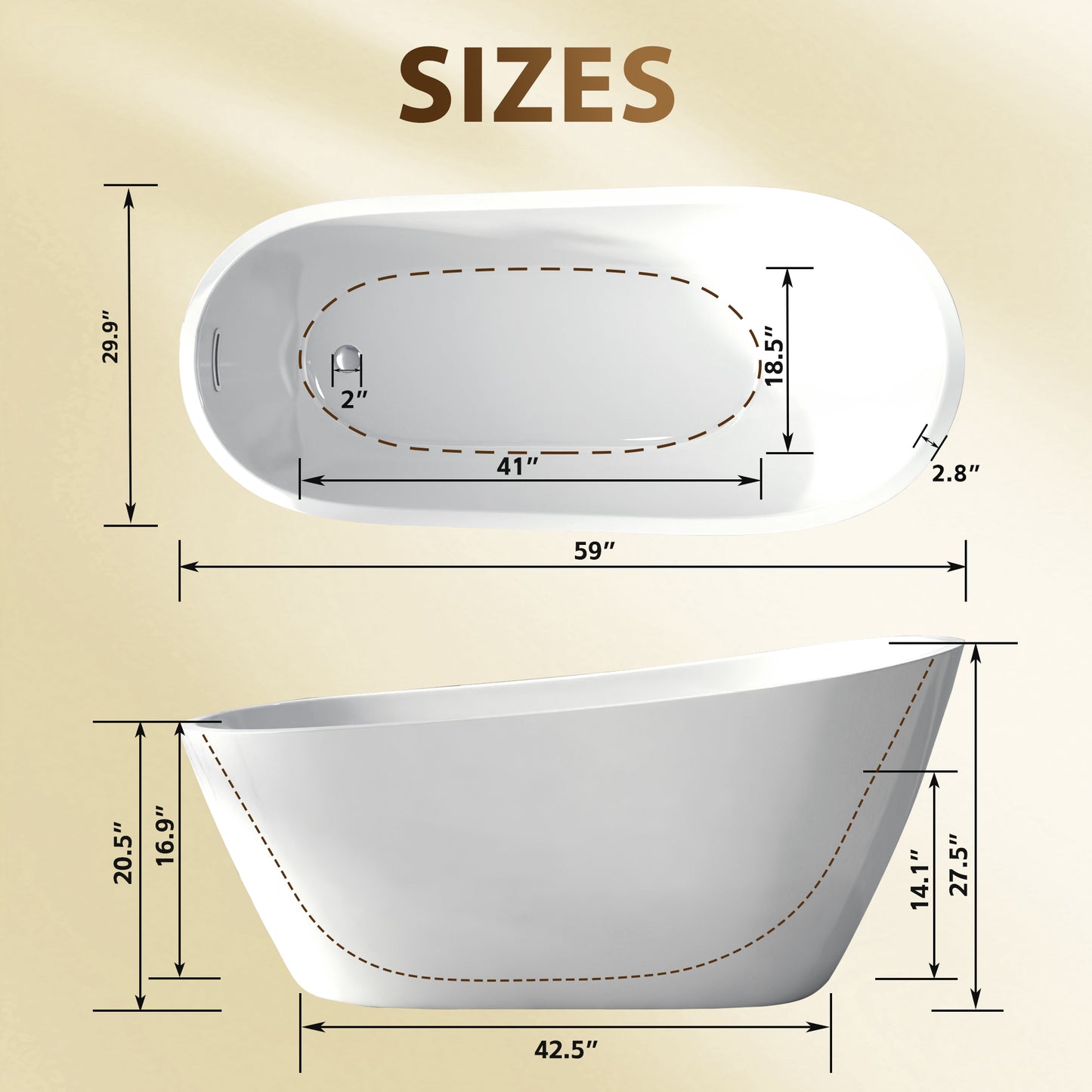 59"Special-shaped Freestanding Slipper Bathtub: Gloss White Finish, Chrome Overflow & Pop-Up Drain, cUPC Certified image 7
