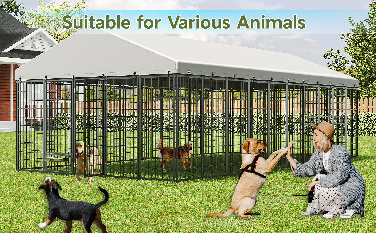 Large Dog Kennel Outdoor Pet Pens Dogs Run Enclosure Animal Hutch Metal Coop Fence with Roof Cover. 18.9'L x 9.61'W x 6.76'H. image 4