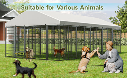 Large Dog Kennel Outdoor Pet Pens Dogs Run Enclosure Animal Hutch Metal Coop Fence with Roof Cover. 18.9'L x 9.61'W x 6.76'H. image 4