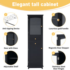 63" Tall Bathroom Storage Cabinet with Glass Doors - Perfect for Display
