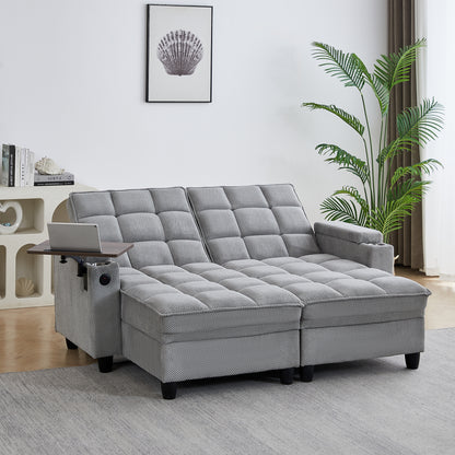 Light Grey Sofa,Sleeper Sofa Bed with 6-Position Adjustable Backrest,USB Ports, Cup Holder and Swivel Side Table image 6