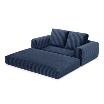 2-in-1 Folding Convertible Sofa Bed, Modern Corduroy Sleeper Couch with 2*pillows, Futon Modular Upholstered Boneless Loveseat with Pull-Out Bed,Folding Floor Modular Couch for Living Room Blue image 8