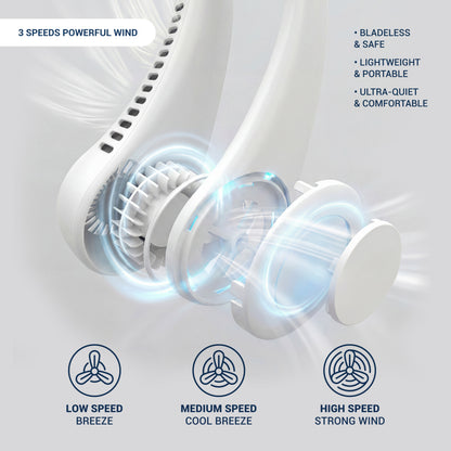 Rechargeable Neck Fan, Portable Bladeless Personal Fan, Hands-Free Wearable Cooling Fan with 3 Speeds, USB Rechargeable Lightweight Neck Fan for Travel, Outdoor Work, Camping, Office, Women & Men image 4