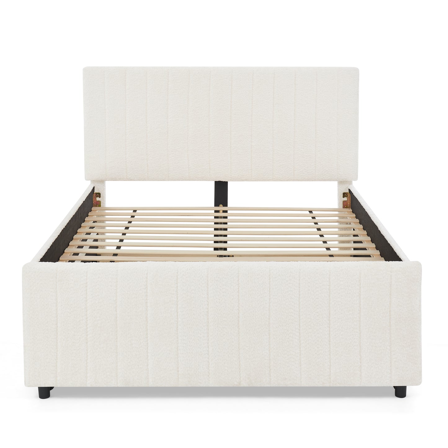 Full Size Vertical Striped Space Saving Upholstered Pull-out Bed with High Padded Back, Hidden Trundle Guest Bed Single to Double for Bedroom & Guest Room, Chenille image 10