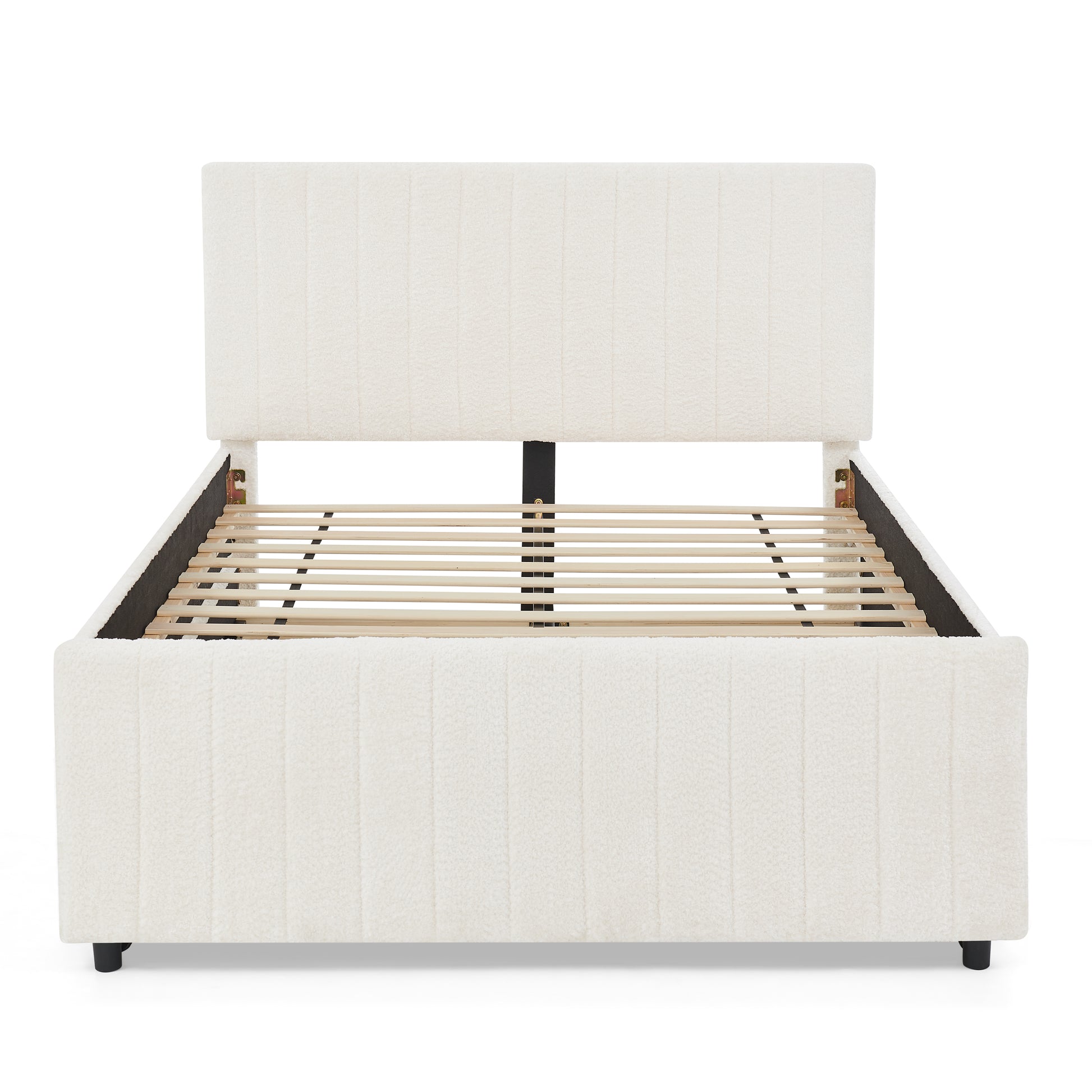 Full Size Vertical Striped Space Saving Upholstered Pull-out Bed with High Padded Back, Hidden Trundle Guest Bed Single to Double for Bedroom & Guest Room, Chenille image 10