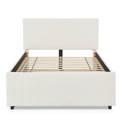 Full Size Vertical Striped Space Saving Upholstered Pull-out Bed with High Padded Back, Hidden Trundle Guest Bed Single to Double for Bedroom & Guest Room, Chenille image 10