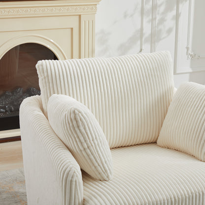 40.55''W Swivel Accent Chair With 2 Thorw Pillows 360 Degree Swivel Round Sofa Modern Oversized Arm Chair Cozy Club Chair for Bedroom Living Room Lounge Hotel, Ivory Corduroy image 7
