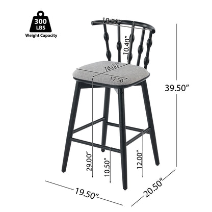 Doria Indoor Wooden Barstool, Black Finish With Grey Upholstery, Set of 2 image 4