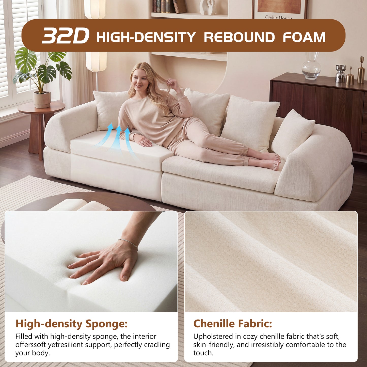 Cloud Modular Sectional Sofa - Shape Boneless Couch & Deep Fluffy Seat, No Assembly Required for Living Room Bedroom image 6