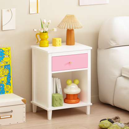 26.77''H Wooden Nightstand with One Drawer One Shelf for Kids, Adults, Pink+Golden handle image 1