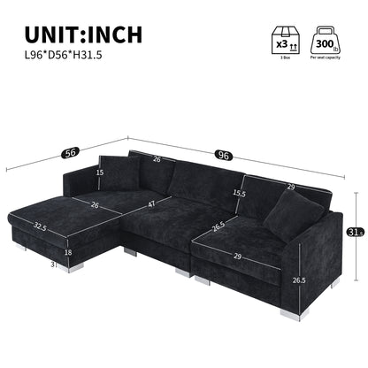 [NEW SKU of N723S6037B]96" Modern Cloud Sectional Sofa, L-shaped Luxury Couch Set with 2 Free pillows, 4-seat Chenille Indoor Furniture with Oversized Chaise for Living Room, Apartment, Office image 5