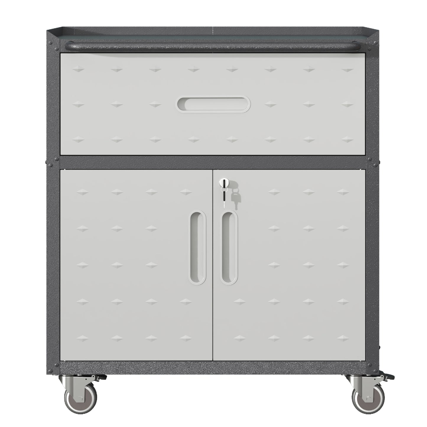 Sturdy and Durable Metal Tool Cabinet for Garage with Wheels - Mobile Heavy-Duty Storage Cabinet with 1 Drawer and 2 Locking Doors, Rolling Tool Storage Cabinet, Black and Gray image 3