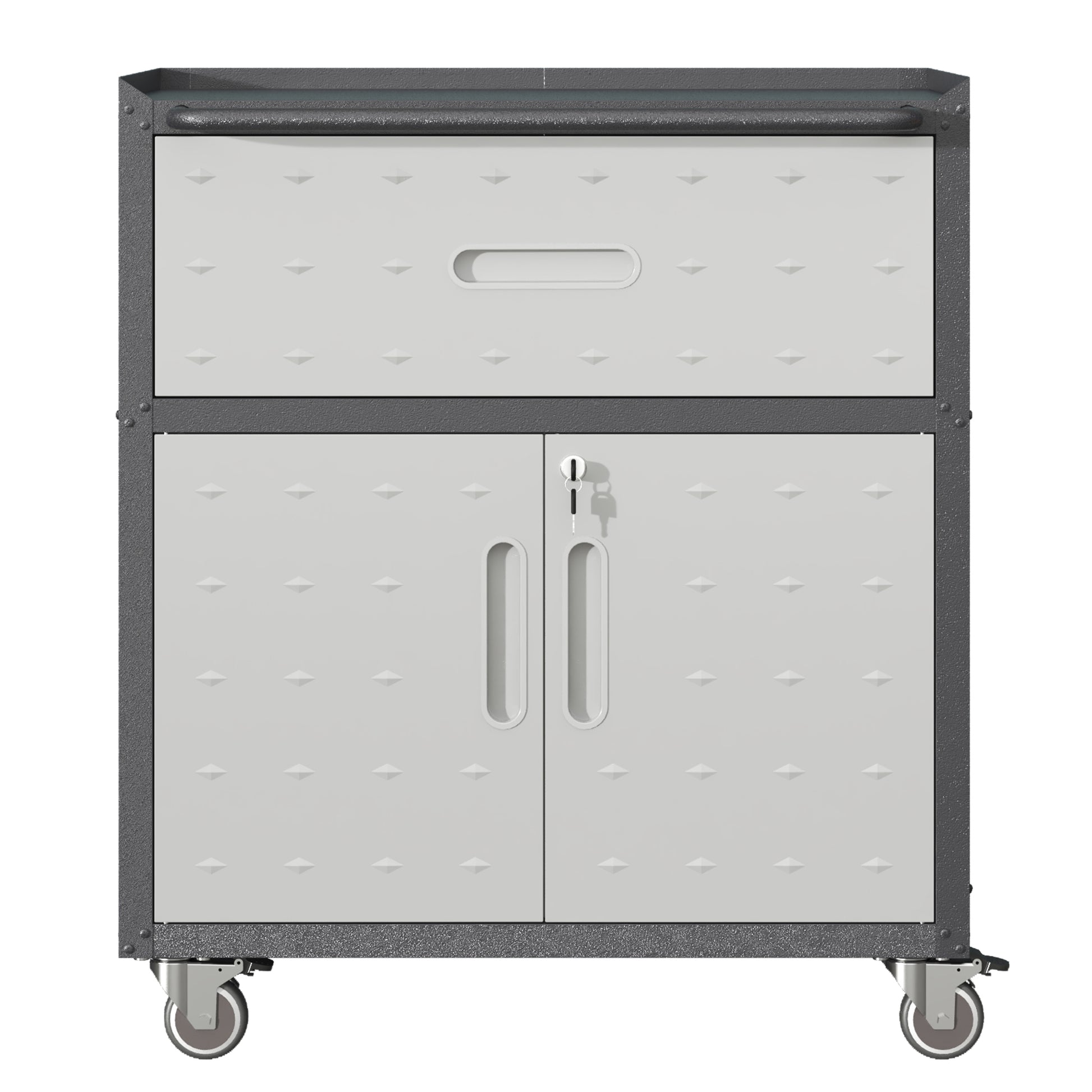 Sturdy and Durable Metal Tool Cabinet for Garage with Wheels - Mobile Heavy-Duty Storage Cabinet with 1 Drawer and 2 Locking Doors, Rolling Tool Storage Cabinet, Black and Gray image 3