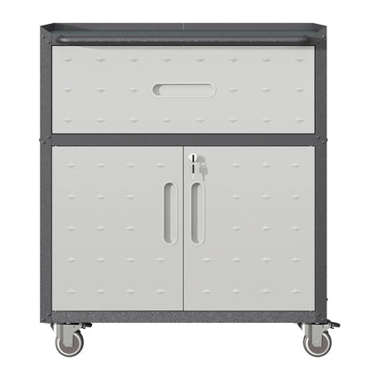 Sturdy and Durable Metal Tool Cabinet for Garage with Wheels - Mobile Heavy-Duty Storage Cabinet with 1 Drawer and 2 Locking Doors, Rolling Tool Storage Cabinet, Black and Gray image 3