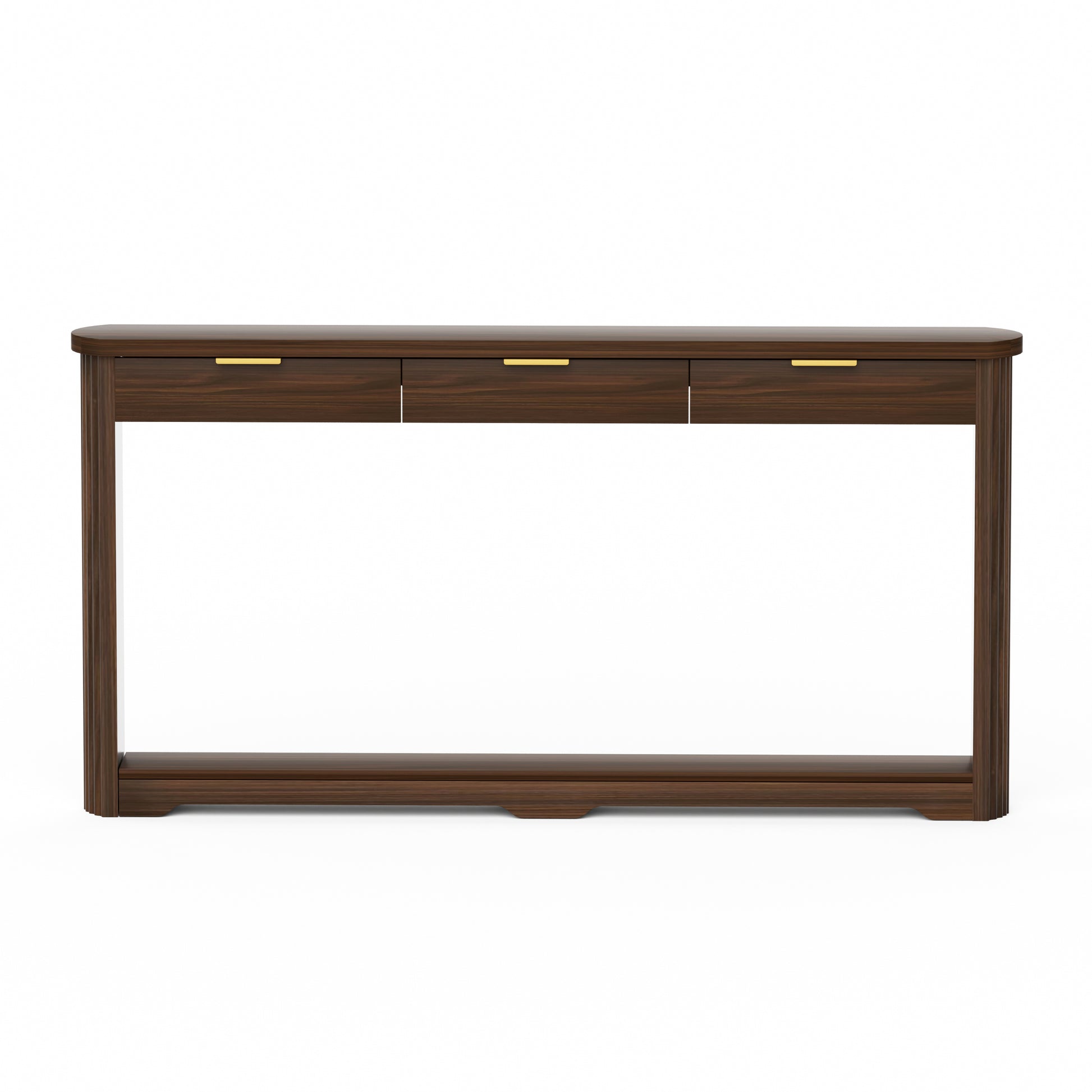 70.1" Wavy-Patterned Storage Table with Drawers; a slim wooden side table that can be placed behind a sofa, ideal for entryways, hallways, and doorways.Walnut.70.1"L*8.7"W*35.5"H image 9
