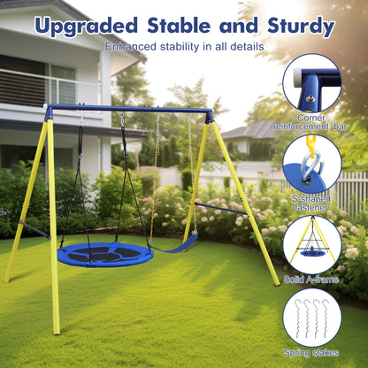 2 in 1 Swing Set With Hammock Swing, Belt Swing for Backyard image 10