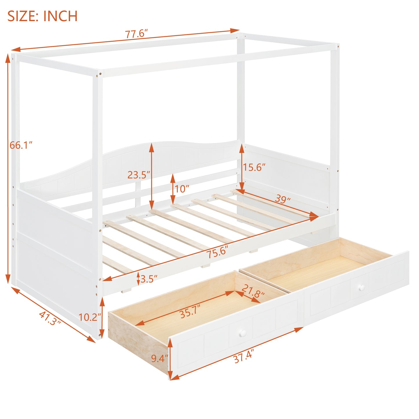 Twin Size Canopy Day Bed with 2 Drawers, White(Old SKU: N708P373435K) image 6