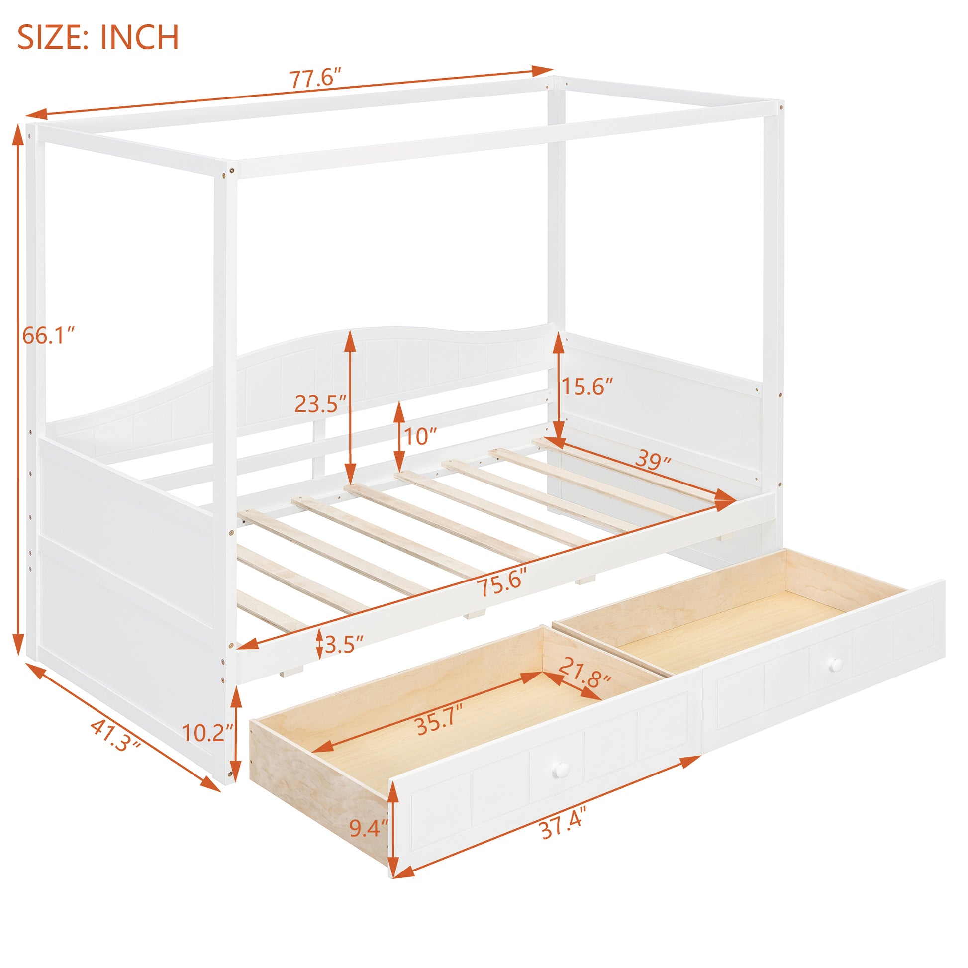 Twin Size Canopy Day Bed with 2 Drawers, White(Old SKU: N708P373435K) image 6