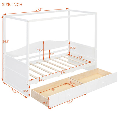 Twin Size Canopy Day Bed with 2 Drawers, White(Old SKU: N708P373435K) image 6