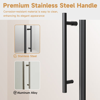 68-72" W * 76" H Stainless Steel Round Tube Frameless Single Sliding Shower Door, 3/8"-thick (10mm) SGCC Clear Tempered Glass Door, Reversible Installation, Matte Black image 6