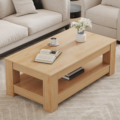 A modern and practical Natural Wood coffee table. The double layered coffee table is made of MDF material. Suitable for living room, bedroom, and study image 2