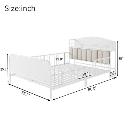 Full Size Metal Platform Bed Frame with Light, Kids Full Metal Bed with Upholstered and Storage Headboard, White (Expect Arrival Date 2025/10/5) image 12