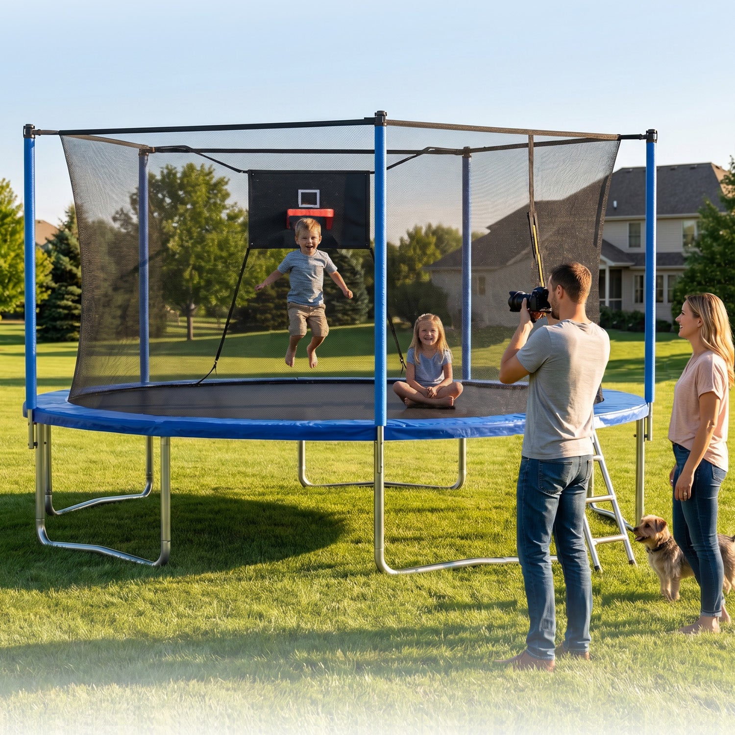 14FT Trampoline,Sports Fitness Trampolines with Enclosure Net, Recreational Trampolines for Outdoor Indoor image 9