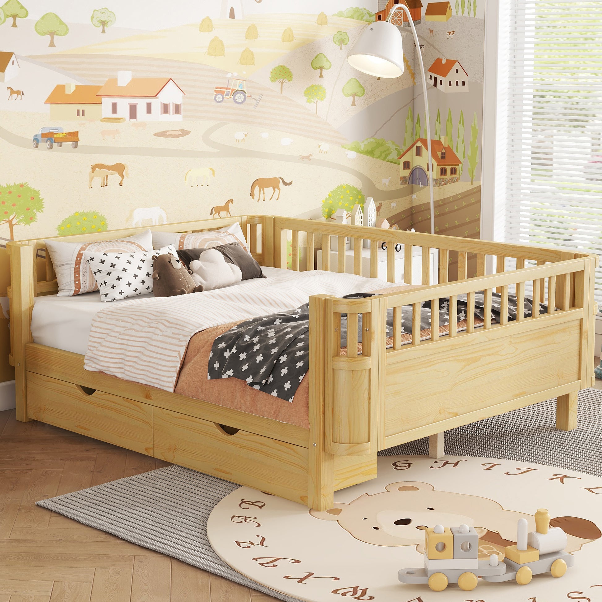 Full Size Wood Platform Bed for Kids, Wood Low Profile Full Bed with Rails for Girls and Boys, Natural (Patented Design),Old SKU W2593P409119 Expect Arrival Date 2026/7/10 image 2
