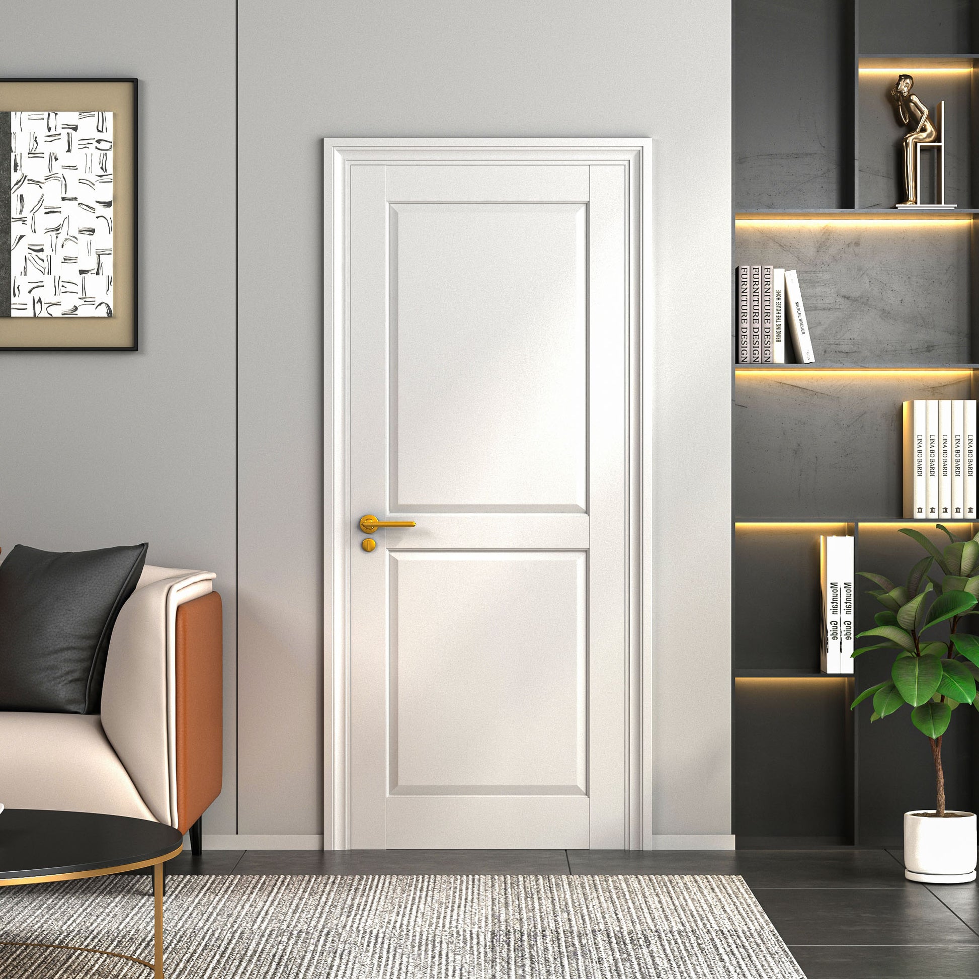 32" X 80"2-Panel Slab Door,French Interior Door Paintable MDF Door Panel,Pre-Assembled Panel for Closet Pantry Bedroom Livingroom Study Office,White image 1