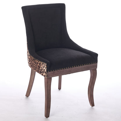 A&A Furniture,Ultra Side Dining Chair, Thickened fabric chairs with neutrally toned solid wood legs, Bronze nail head, Set of 2,Leopard Print image 4