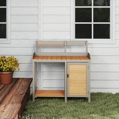 Outdoor Potting Bench, Wooden Workstation Table with Cabinet for Backyard Garden Supplies