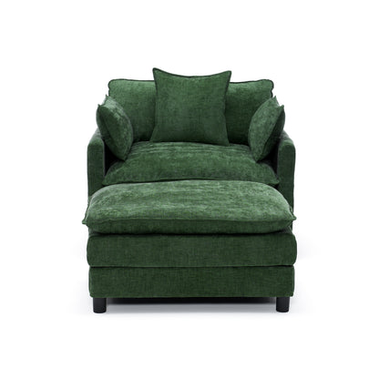 39.4" Modern Accent Chair with Ottoman, Living Room Club Chair Chenille Upholstered Armchair, Reading Chair for Bedroom, Green Chenille image 12
