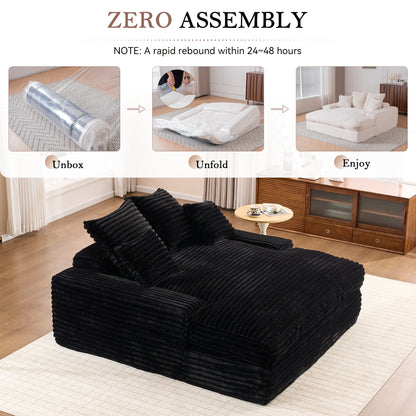 028DR-Oversized chaise Lounge chair, Upholstered Sleeper Sofa Bed with 4 Throw Pillows and Armrests, Corduroy Fabric Plush Lounge Chair Bed for Living Room, Apartment & Small Spaces, Black image 3