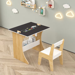 Kids Table Set with One Chair, Multifunctional Wooden Children Study Table-Convertible Tabletop for Study, Drawing & Play, Natural