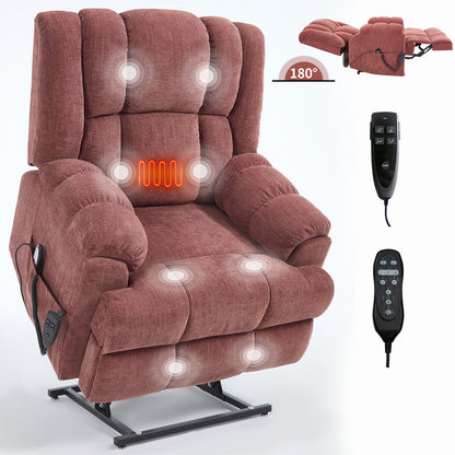 Dual Motor Heat Massage Infinite Position Up to 350 LBS Electric Power Lift Recliners with Power-Remote, Medium-firm and Heavy Duty, Red image 4
