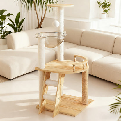 41.3" Modern Cat Tower, Wood Cat Tree Tower for Indoor Cats, Cat Treewith Sisal-Covered Scratching Posts and Top Perch, Cat Condo with Acrylic Hammock for Small Large Cats image 5