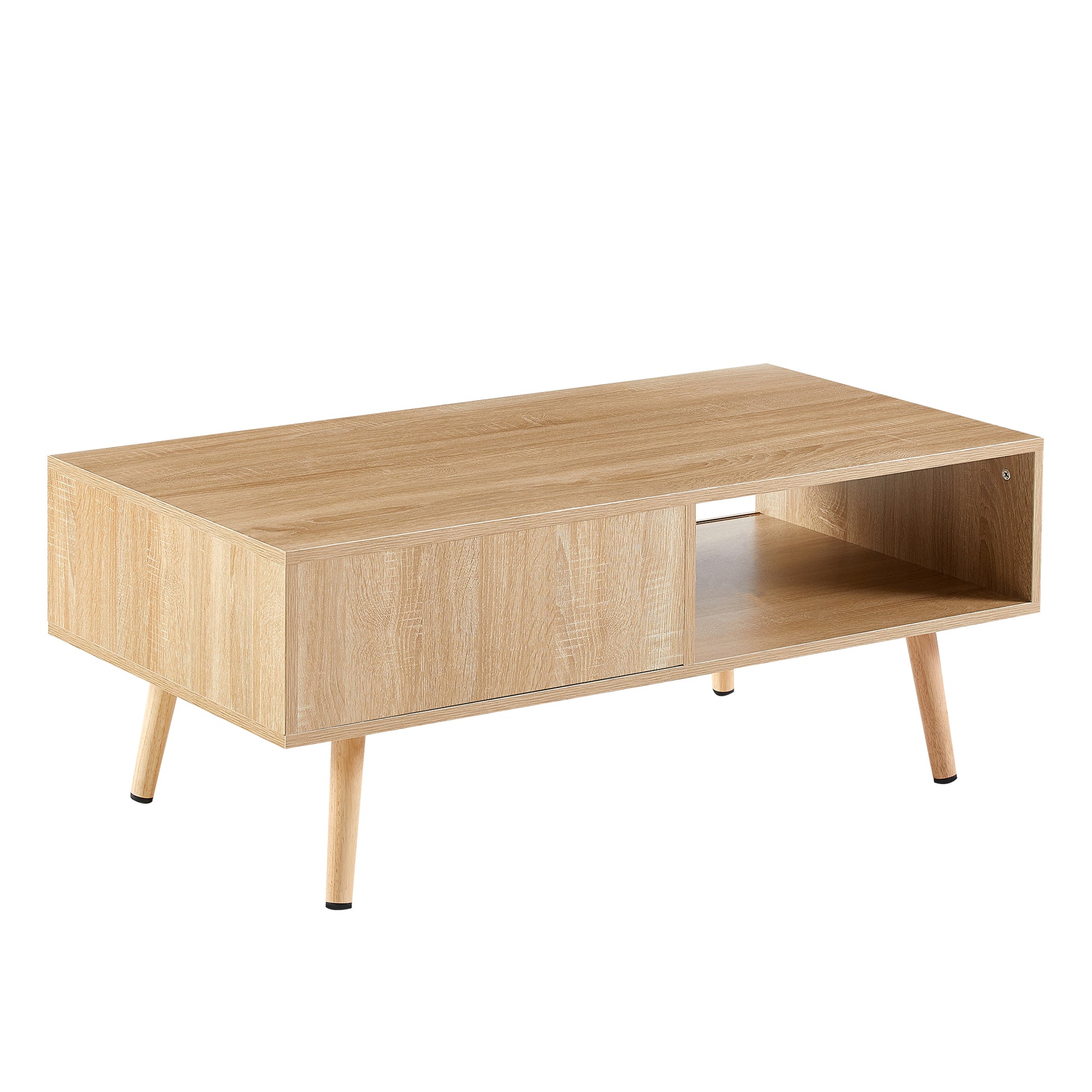 41.34" Rattan Coffee table, sliding door for storage, solid wood legs, Modern table for living room, natural image 12