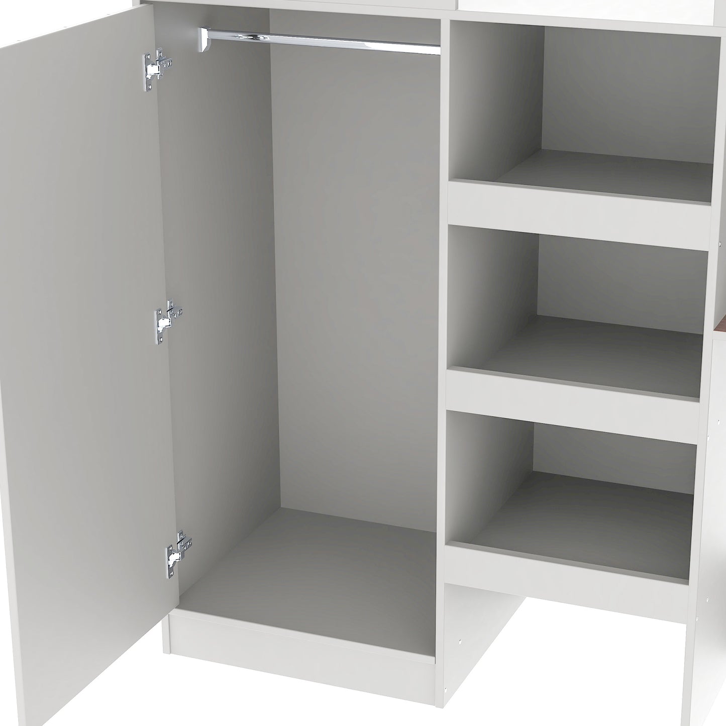 Wood Full Size Loft Bed with Built-in Wardrobe, Desk, Storage Shelves and Drawers, Grey image 11