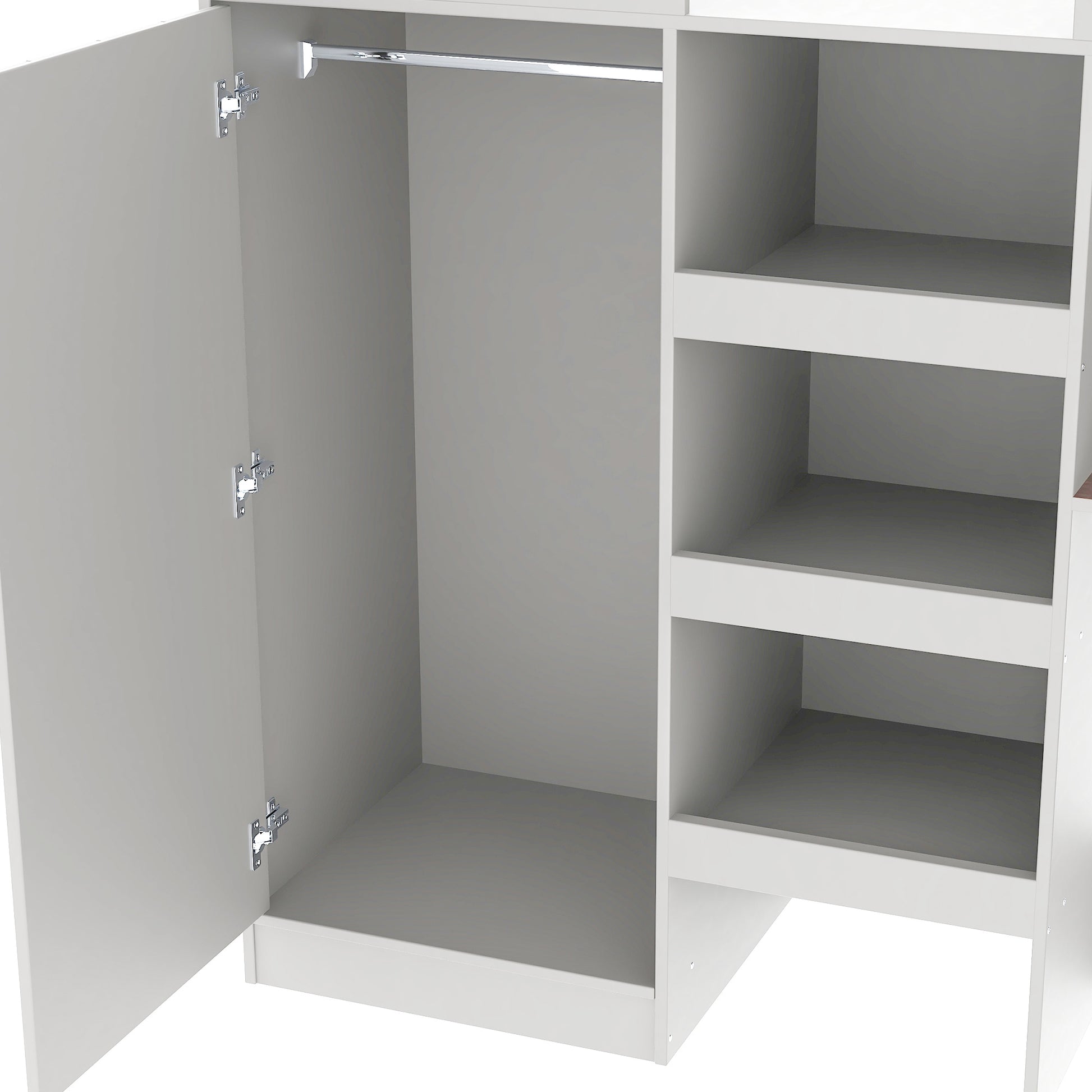 Wood Full Size Loft Bed with Built-in Wardrobe, Desk, Storage Shelves and Drawers, Grey image 11