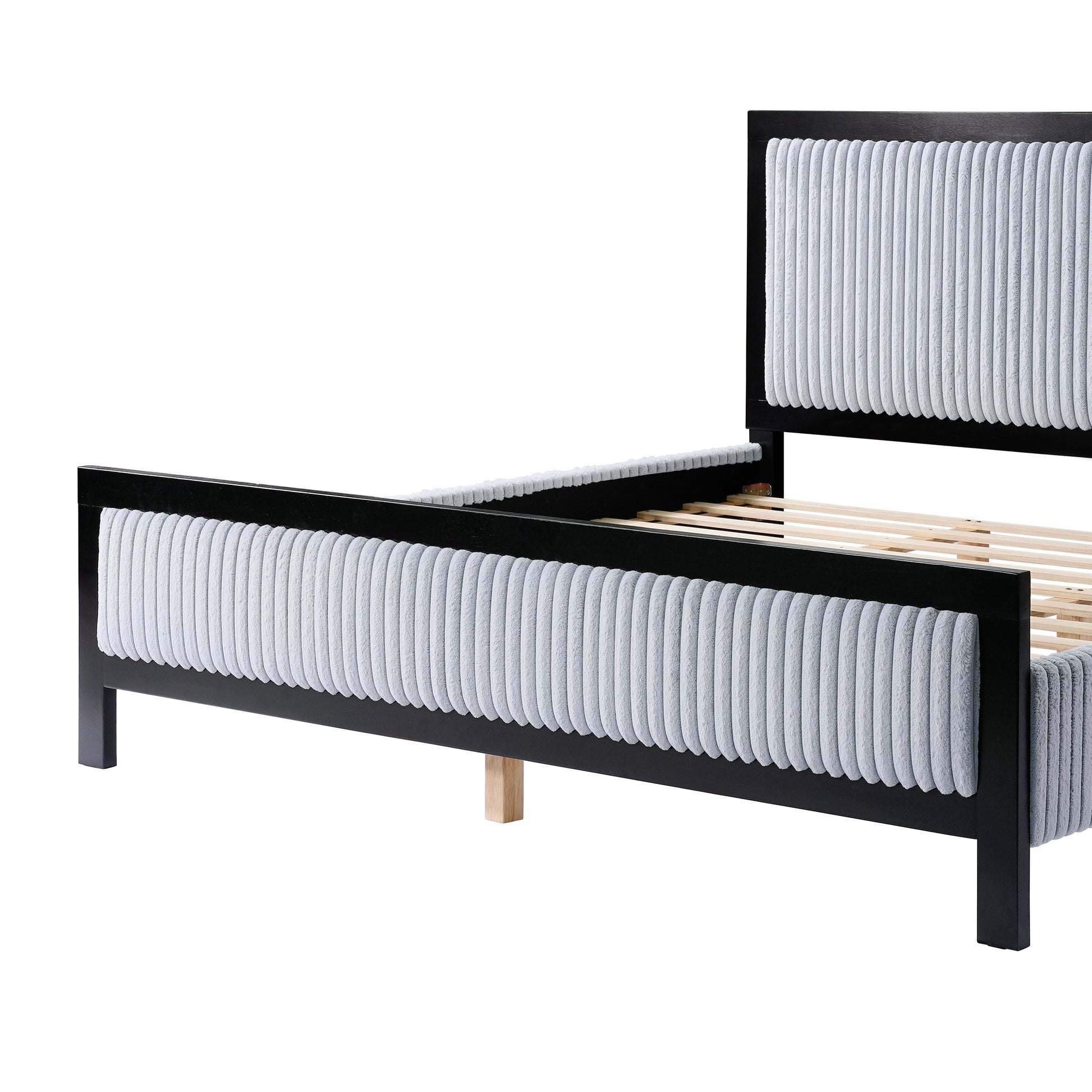 Queen Upholstered Bed with Fluffy Soft Headboard,Grey+Black Frame image 6
