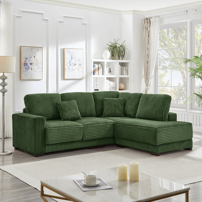 93" Sectional Sofa, L Shaped Sofa Couch with Reversible Chaise Lounge, Upholstered Soft Corduroy Couch for Living Room, Apartment (Green) image 1