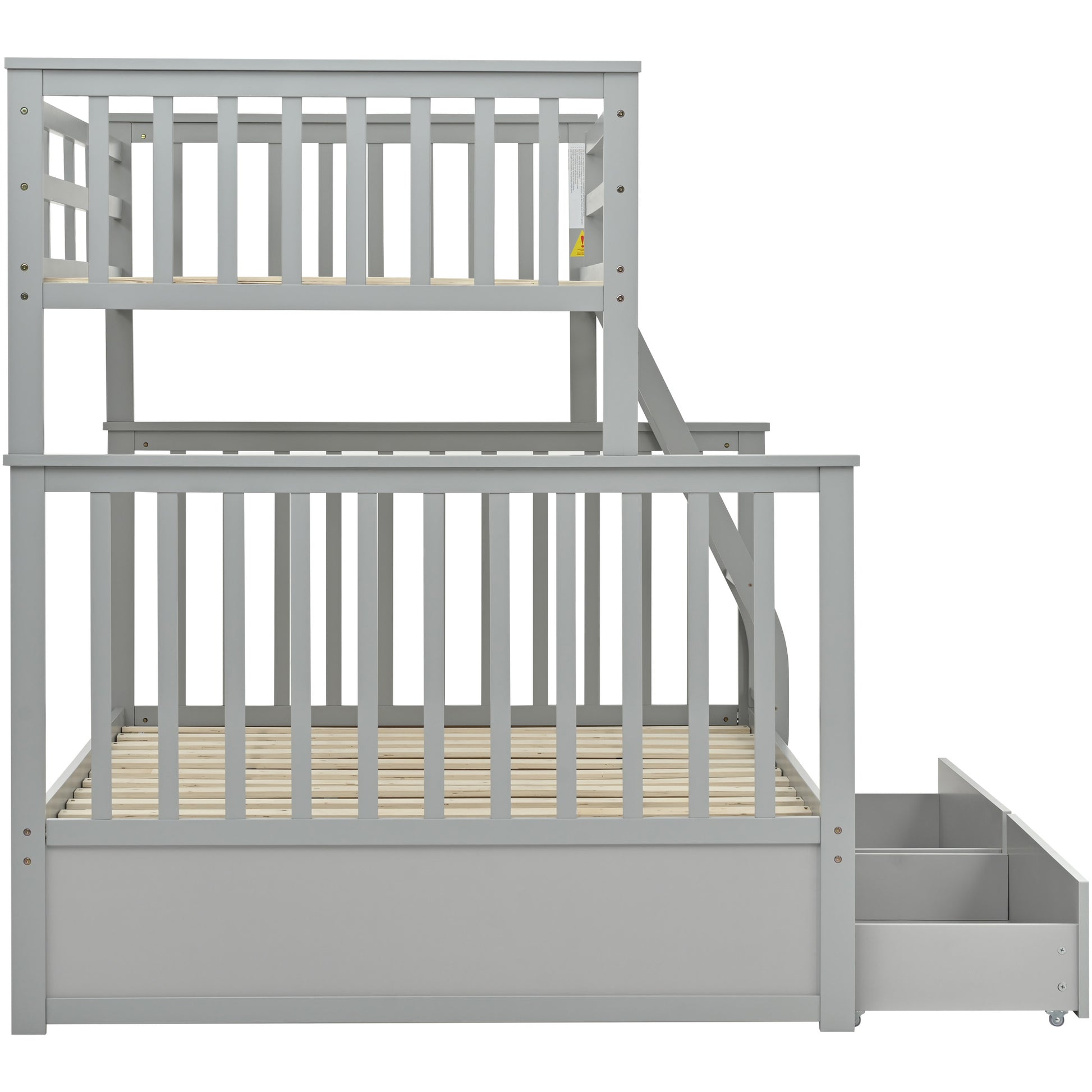 Twin Over Full Bunk Bed with Storage Drawers, Wooden Bunk Bed with Ladder and Safety Guard Rails –Gray image 7