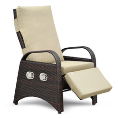 Outdoor Recliner Chair,Separate Adjustment Mechanism PE Wicker Adjustable Reclining Lounge Chair and Removable Soft Cushion,Modern Armchair and Ergonomic for Home, Sunbathing or Relaxation (Navy Blue)