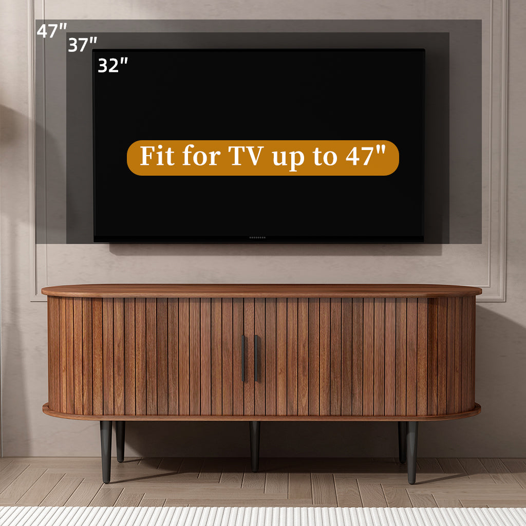 TV Stand, 47" Modern TV Console Table with Storage Compartment and Sliding Door, Gaming Entertainment Center with Cabinet for Living Room, Bedroom, Office (Walnut) image 6
