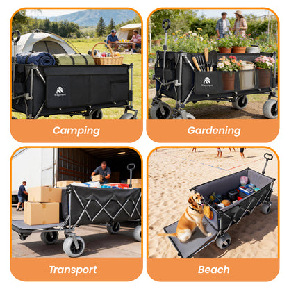 67in Extra long large Heavy Duty Utility Beach Wagons with Opened Tailgate and All-Terrain Wheels, 500lbs Capacity, Patented Ultra-Stable Frame, No Assembly Needed, Black+Gray image 6