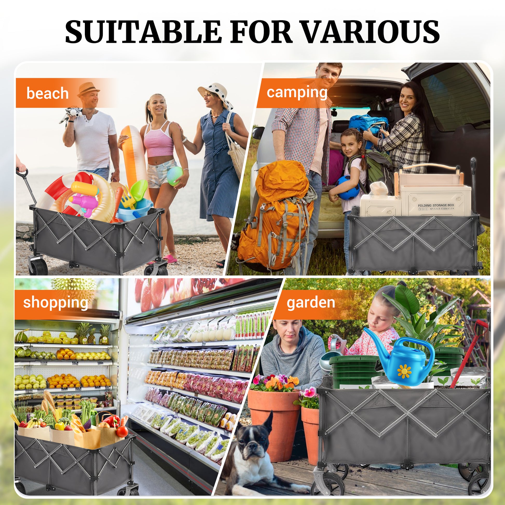 PORTABLE 400L Collapsible Wagon, Folding Wagon Cart, Beach Wagon with Big Wheels, 450LB Heavy Duty Foldable Wagon, Large Capacity Wagon for Camping, Sports, Garden, Baseball image 2