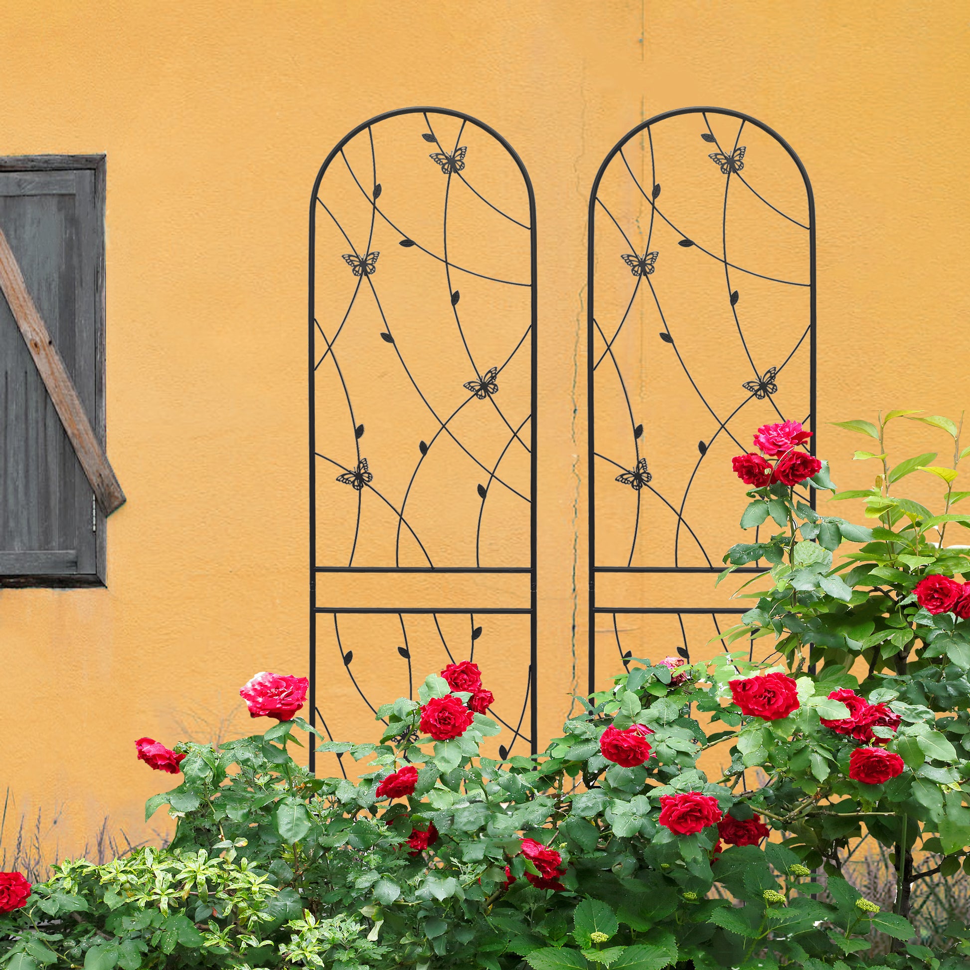 2 Pack Metal Garden Trellis 86.7" x 19.7" Rustproof Trellis for Climbing Plants Outdoor Flower Support Butterfly Deco Black image 1