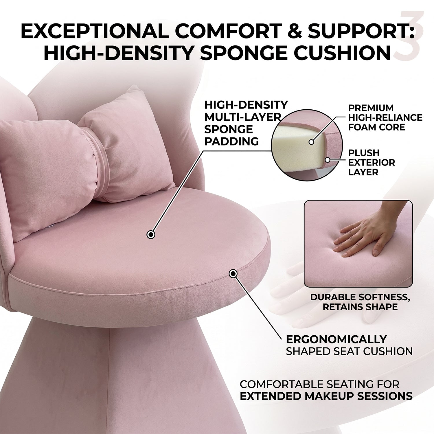 Vanity Chair with Butterfly Back,Swivel Accent Chair Dining Chairs,Makeup Stool for Bedroom Dressing Table,Suitable for Living Room,Dining Room,Study,Recreational Areas (PINK) image 8
